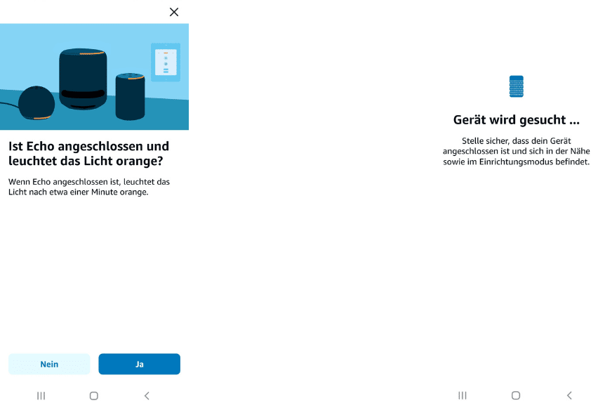 Der Alexa Echo Lautsprecher wird in der App gesucht